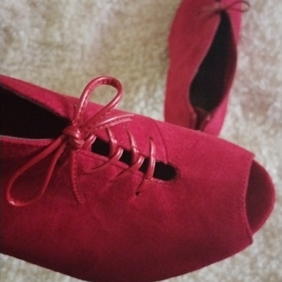 Red Faux Suede Booties - Picture 5 of 11